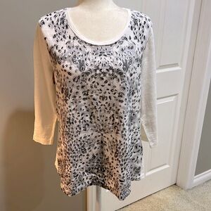 CHICO’S 3/4 Sleeve Animal Print Rhinestone Top - 2 (M)